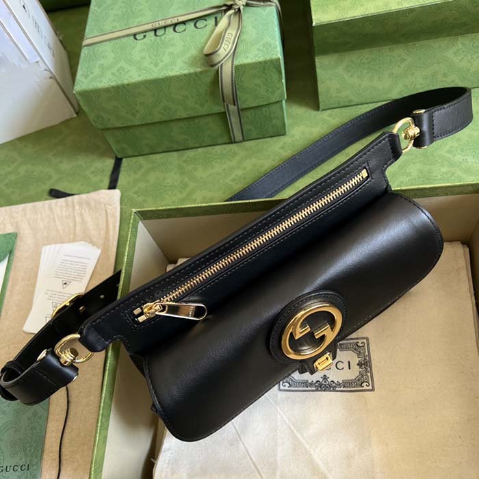 G*u*i gg women blondie belt bag black leather round interlocking g