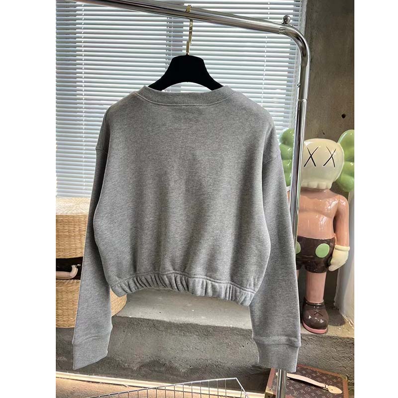 G*u*i gg women cotton jersey sweatshirt grey heavy felted cotton crewneck long sleeves