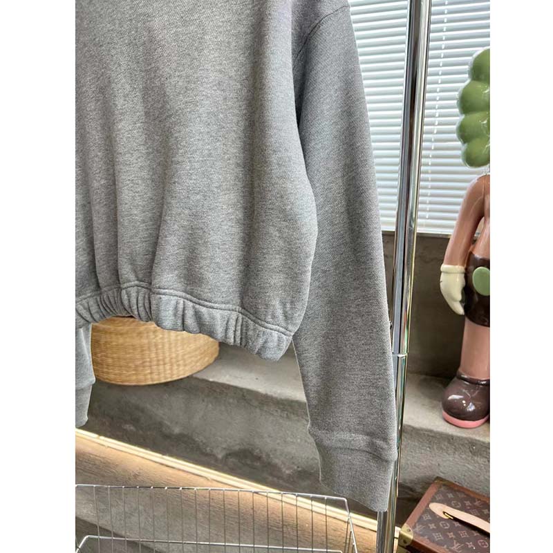 G*u*i gg women cotton jersey sweatshirt grey heavy felted cotton crewneck long sleeves