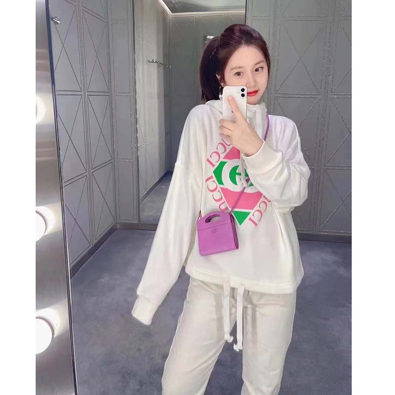 G*u*i women gg vintage logo cotton sweatshirt white heavy felted jersey