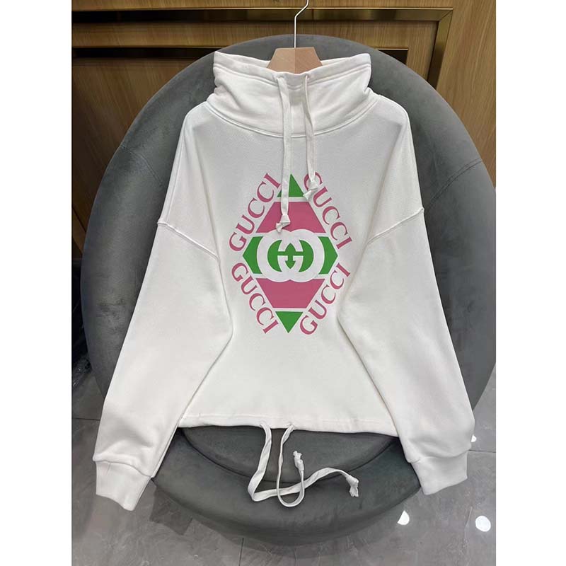 G*u*i women gg vintage logo cotton sweatshirt white heavy felted jersey