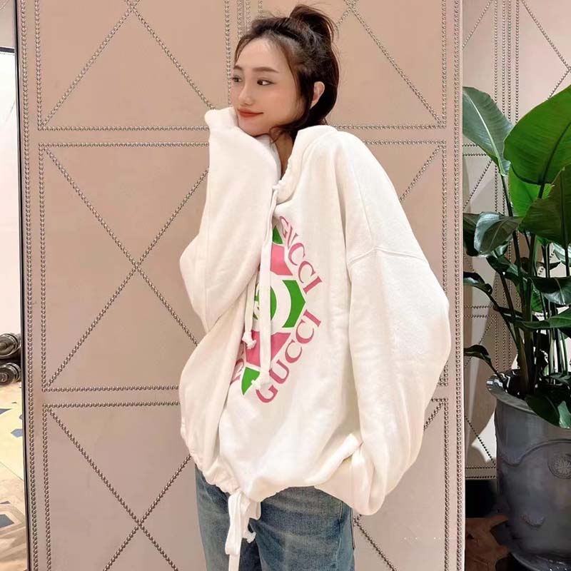 G*u*i women gg vintage logo cotton sweatshirt white heavy felted jersey