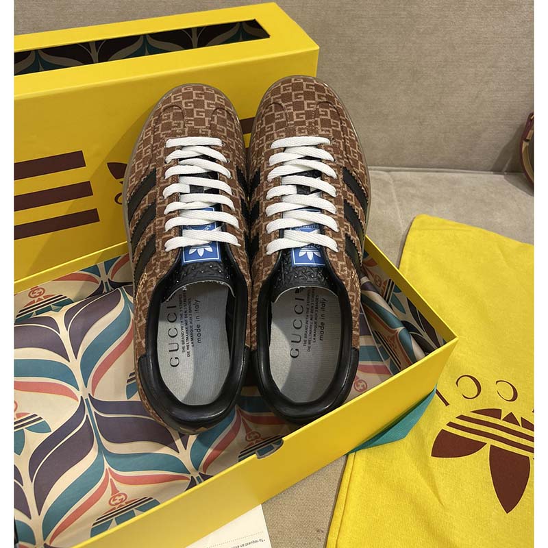 G*u*i unisex adidas x G*u*i gazelle sneaker brown black square g suede leather low heel
