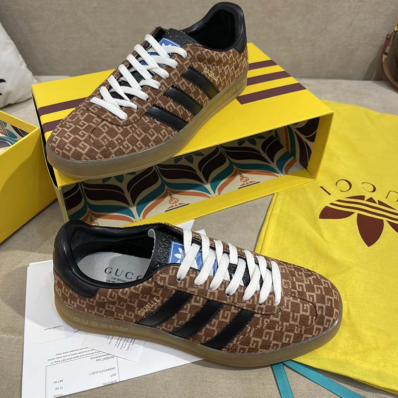 G*u*i unisex adidas x G*u*i gazelle sneaker brown black square g suede leather low heel