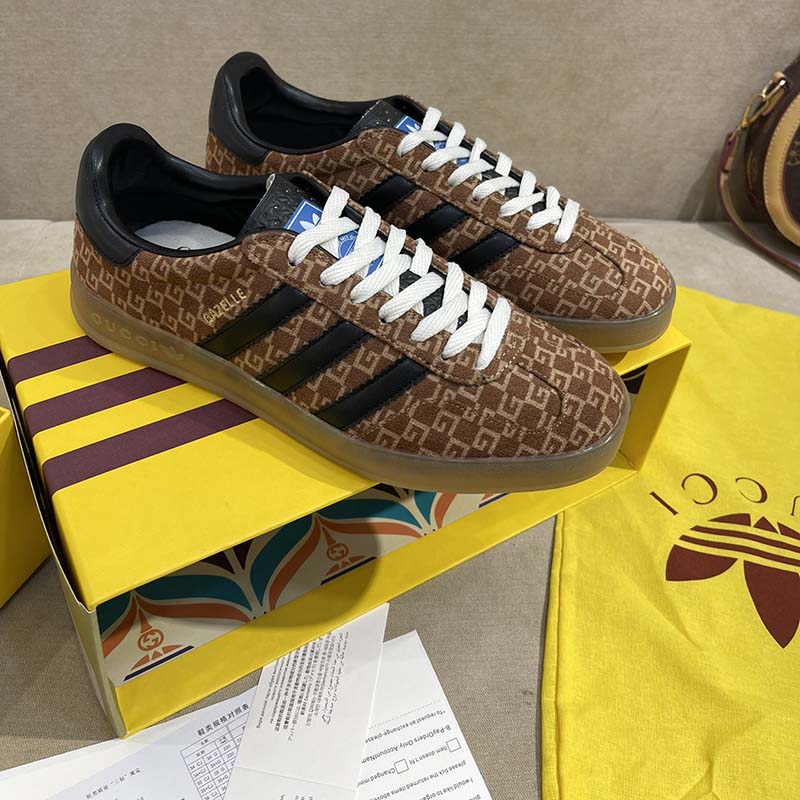 G*u*i unisex adidas x G*u*i gazelle sneaker brown black square g suede leather low heel