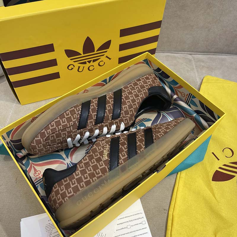 G*u*i unisex adidas x G*u*i gazelle sneaker brown black square g suede leather low heel