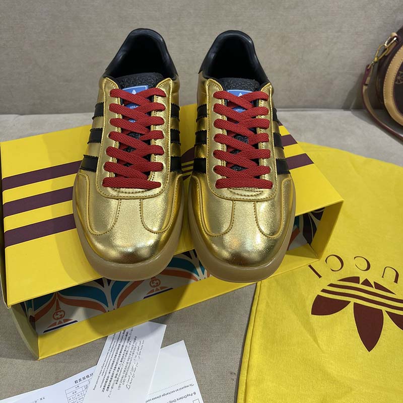 G*u*i unisex adidas x G*u*i gazelle sneaker metallic gold leather low 3.3 cm heel