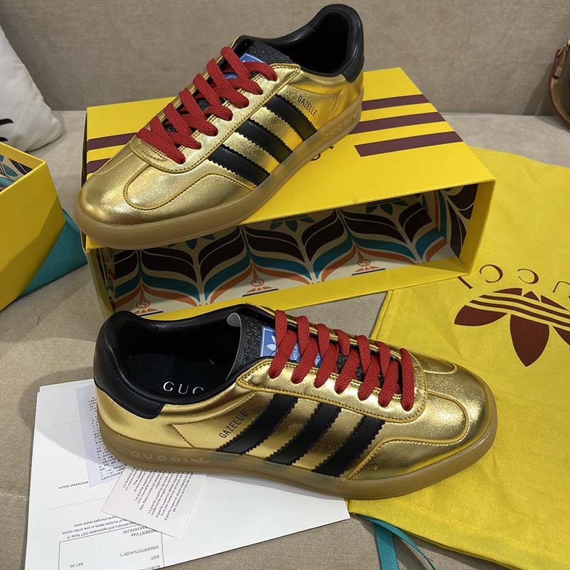 G*u*i unisex adidas x G*u*i gazelle sneaker metallic gold leather low 3.3 cm heel