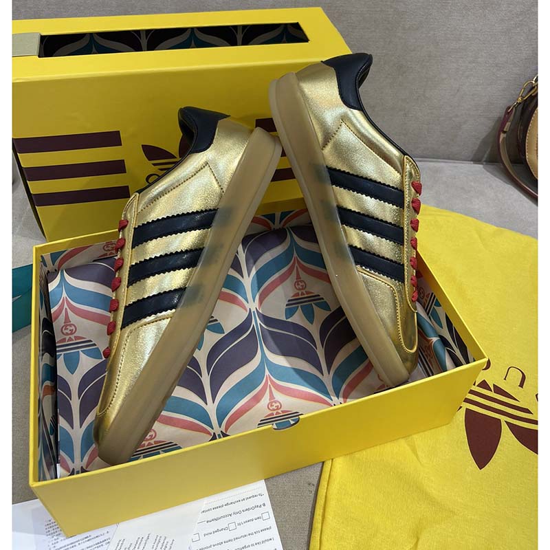 G*u*i unisex adidas x G*u*i gazelle sneaker metallic gold leather low 3.3 cm heel