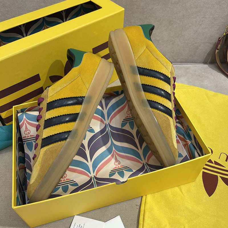 G*u*i unisex adidas x G*u*i gazelle sneaker yellow velvet beige suede low heel
