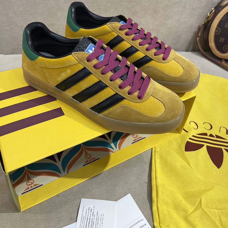 G*u*i unisex adidas x G*u*i gazelle sneaker yellow velvet beige suede low heel