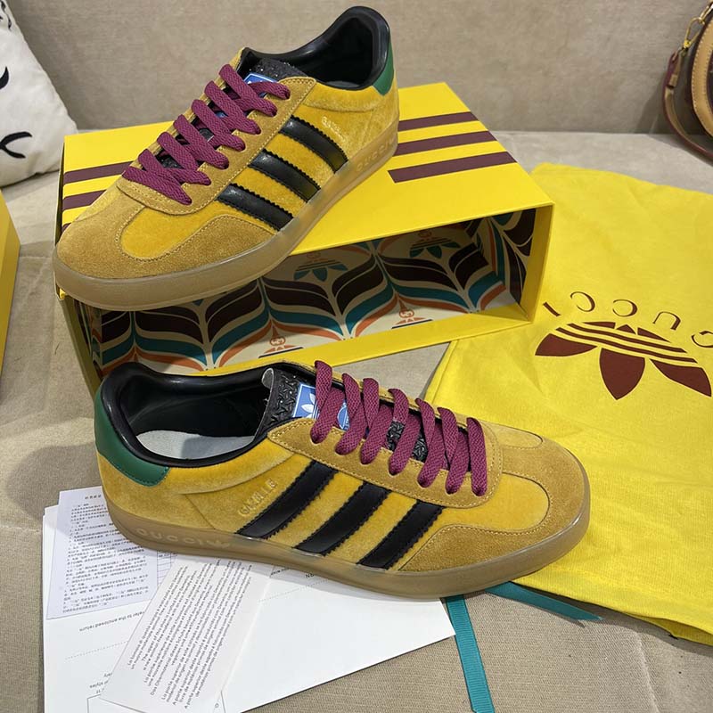 G*u*i unisex adidas x G*u*i gazelle sneaker yellow velvet beige suede low heel