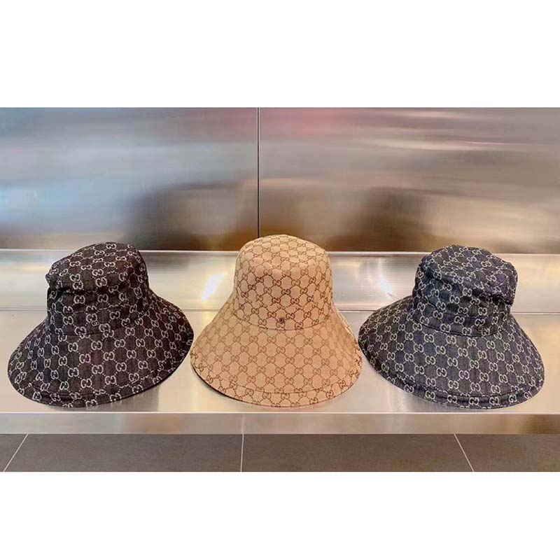 G*u*i unisex gg canvas wide brim hat beige ebony lined double g