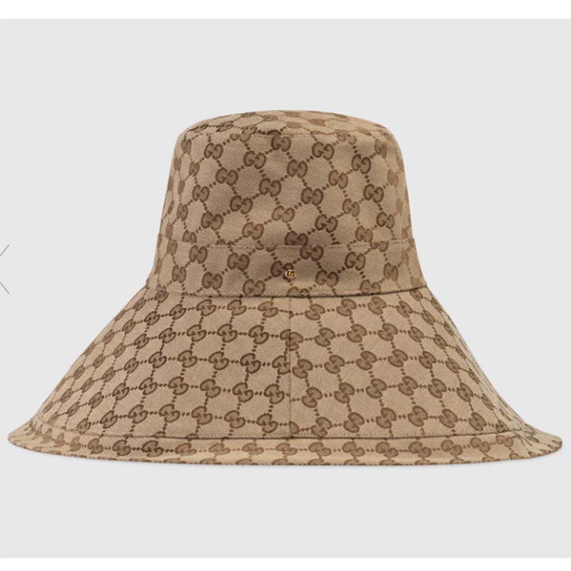 G*u*i unisex gg canvas wide brim hat beige ebony lined double g