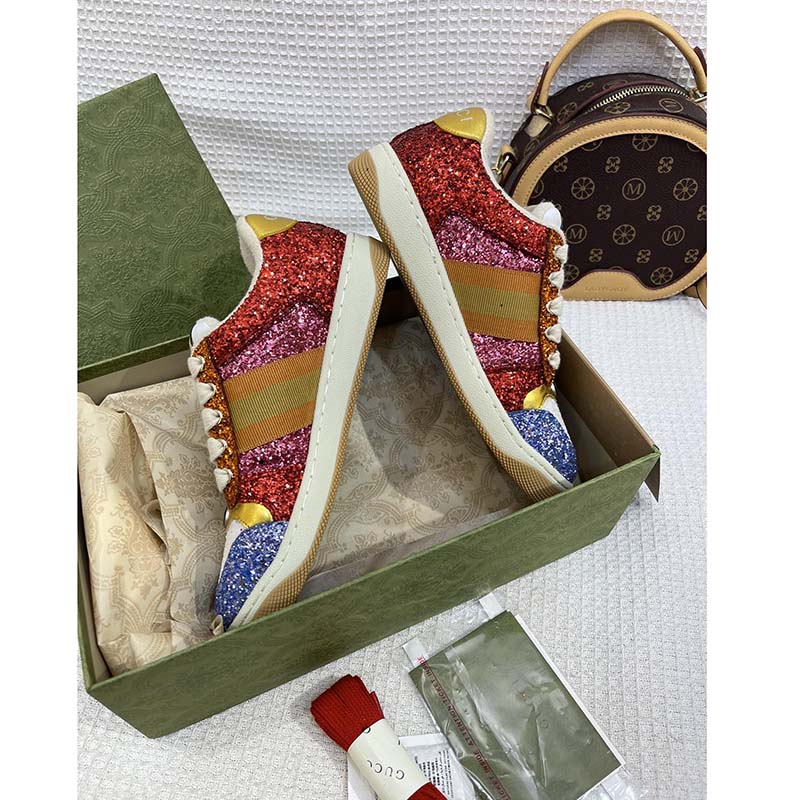 G*u*i unisex gg lovelight screener sneaker glitter multicolor canvas fabric rubber low heel