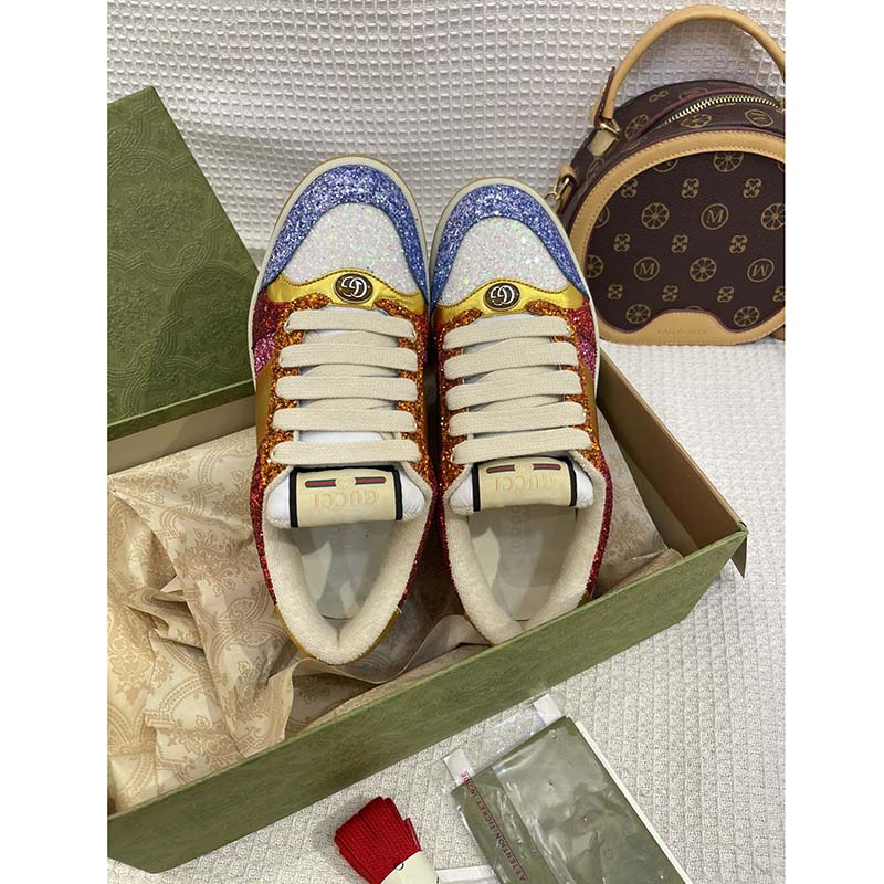 G*u*i unisex gg lovelight screener sneaker glitter multicolor canvas fabric rubber low heel