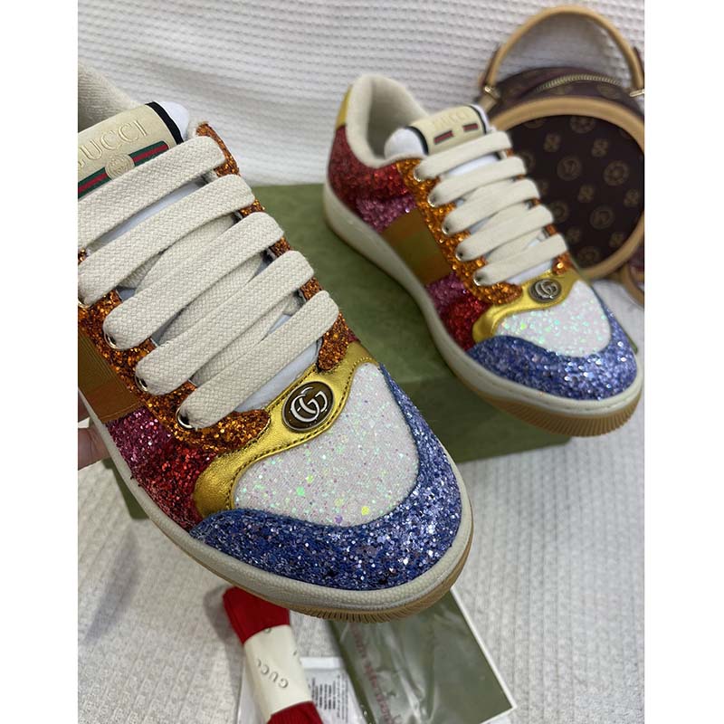 G*u*i unisex gg lovelight screener sneaker glitter multicolor canvas fabric rubber low heel