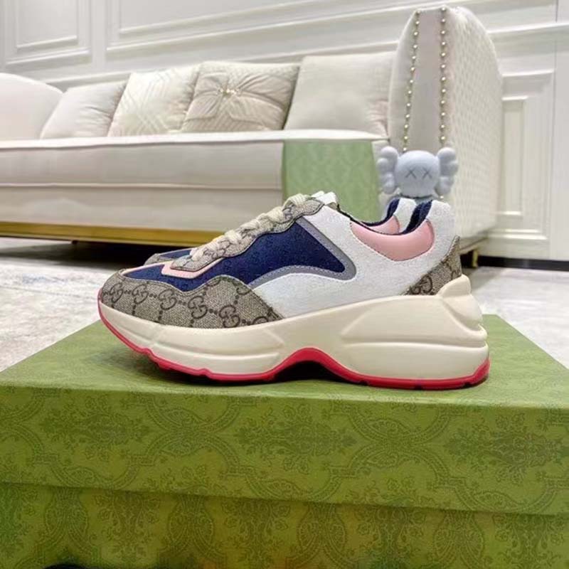 G*u*i unisex gg rhyton sneaker beige blue pink gg supreme canvas low heel