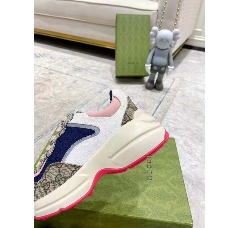 G*u*i unisex gg rhyton sneaker beige blue pink gg supreme canvas low heel