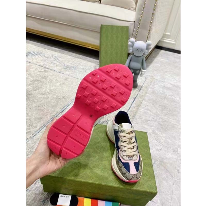 G*u*i unisex gg rhyton sneaker beige blue pink gg supreme canvas low heel