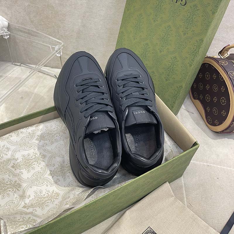 G*u*i unisex gg rhyton sneaker black leather rubber sole low heel