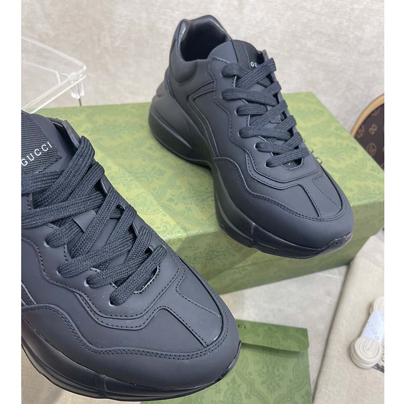 G*u*i unisex gg rhyton sneaker black leather rubber sole low heel