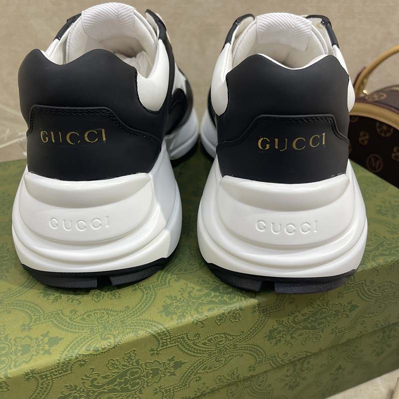 G*u*i unisex gg rhyton sneaker black white leather rubber sole 5 cm low heel