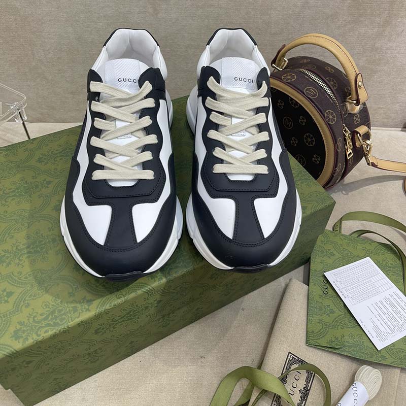 G*u*i unisex gg rhyton sneaker black white leather rubber sole 5 cm low heel