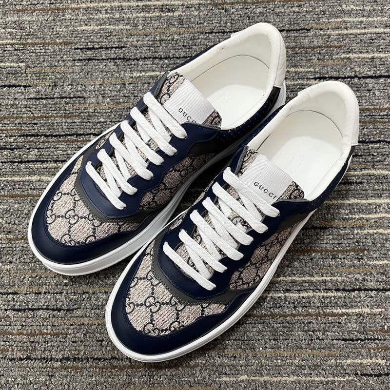 G*u*i unisex gg sneaker beige blue supreme canvas rubber mid 5.5 cm heel