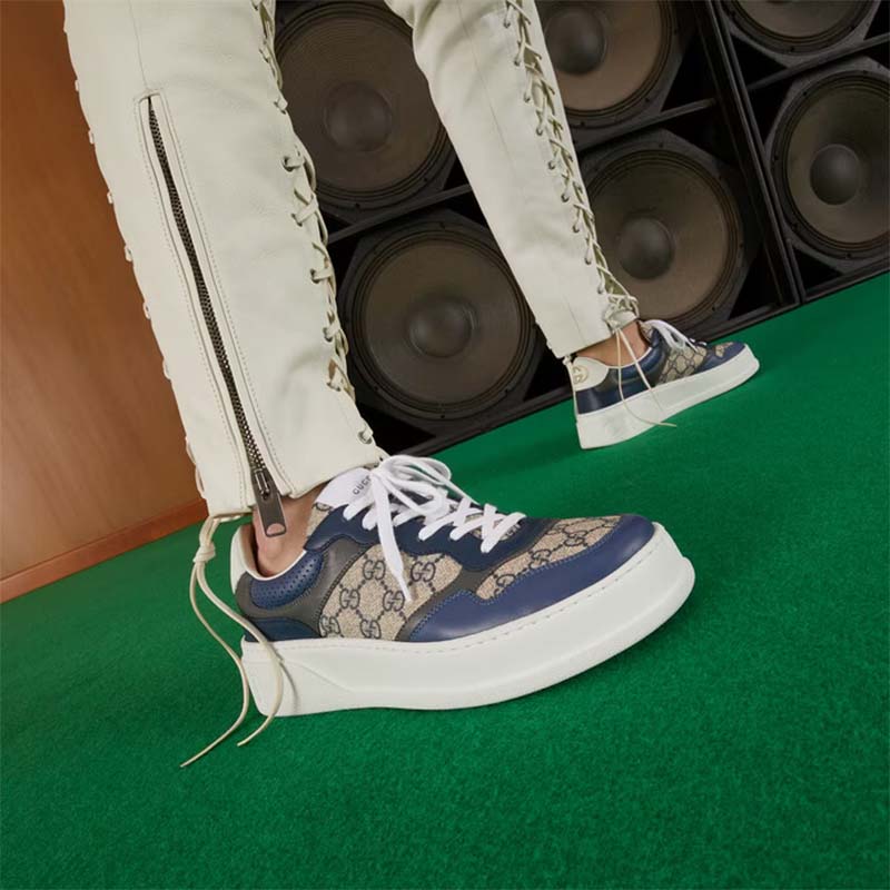 G*u*i unisex gg sneaker beige blue supreme canvas rubber mid 5.5 cm heel