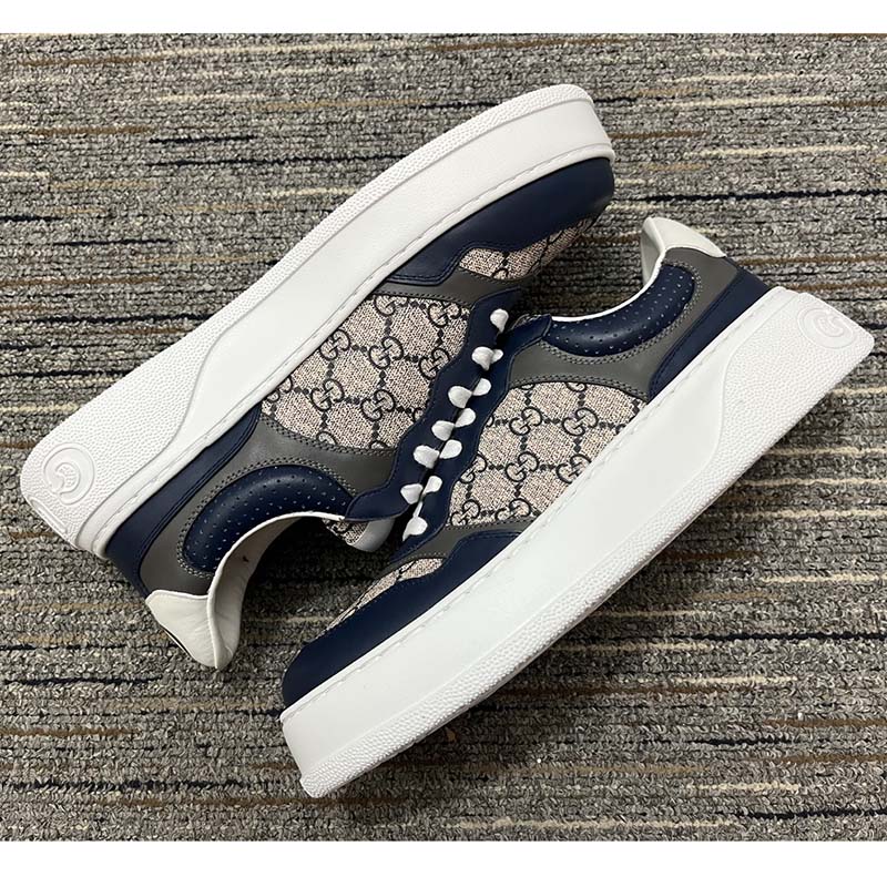 G*u*i unisex gg sneaker beige blue supreme canvas rubber mid 5.5 cm heel