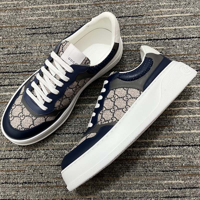 G*u*i unisex gg sneaker beige blue supreme canvas rubber mid 5.5 cm heel
