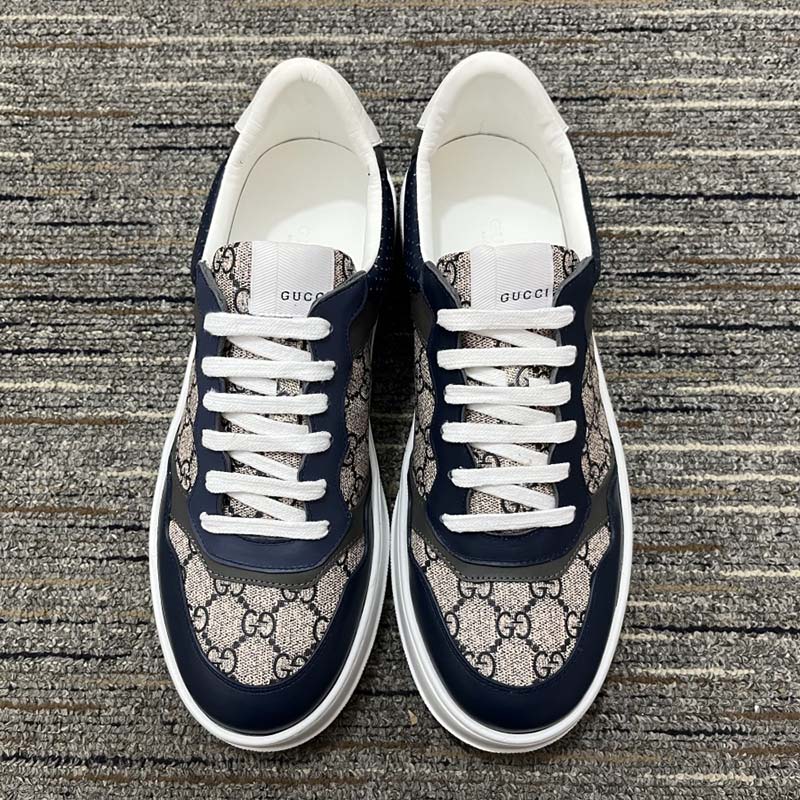 G*u*i unisex gg sneaker beige blue supreme canvas rubber mid 5.5 cm heel