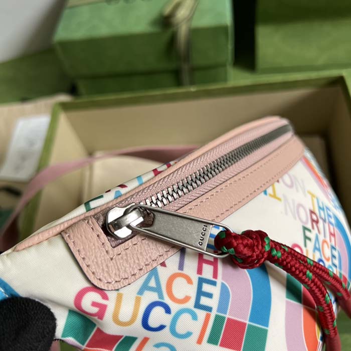 G*u*i unisex gg the north face x G*u*i belt bag pink leather zipper closure