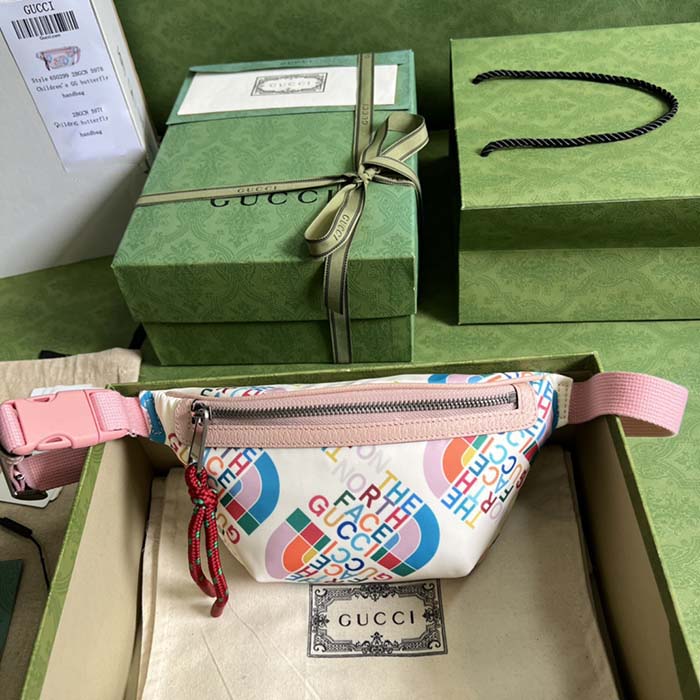 G*u*i unisex gg the north face x G*u*i belt bag pink leather zipper closure