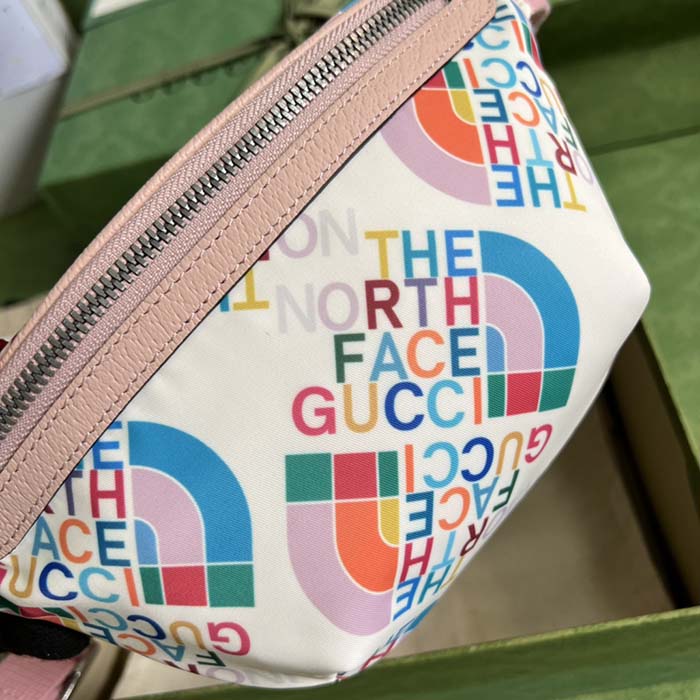 G*u*i unisex gg the north face x G*u*i belt bag pink leather zipper closure