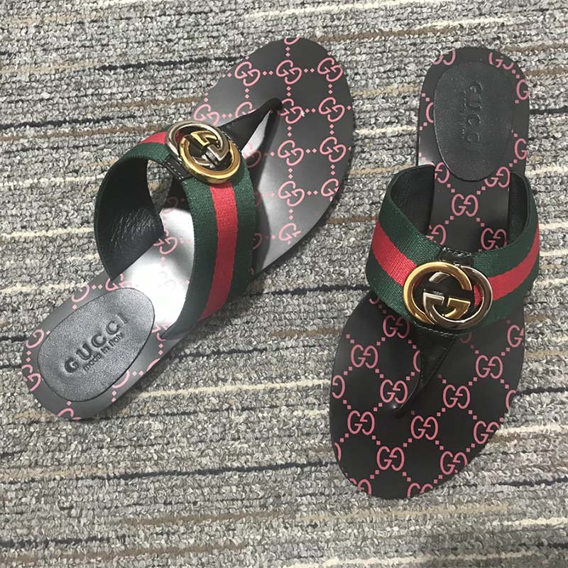 G*u*i unisex gg thong web sandal interlocking g leather sole square toe flat