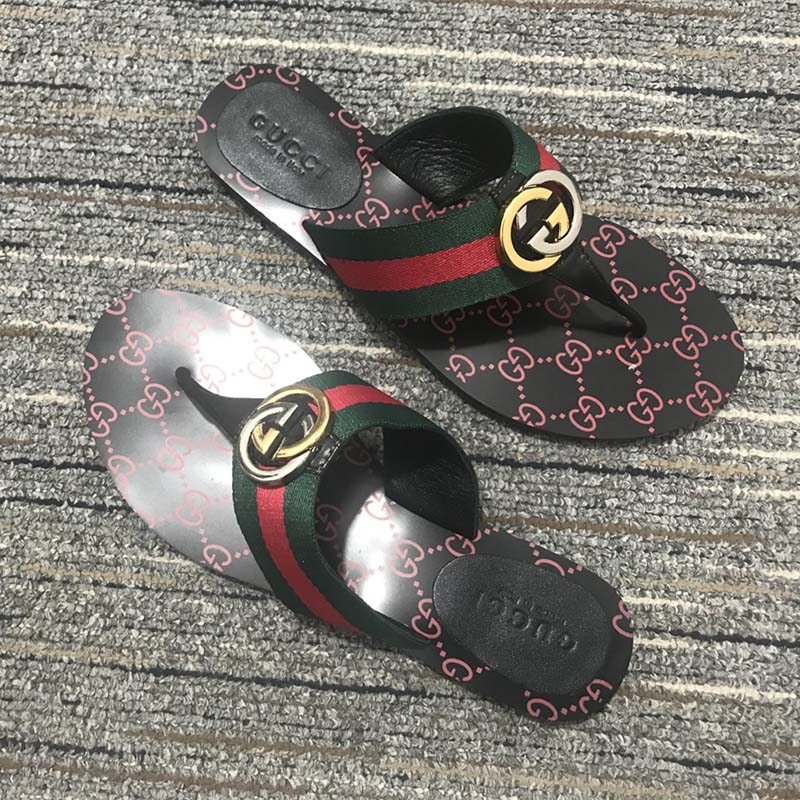 G*u*i unisex gg thong web sandal interlocking g leather sole square toe flat