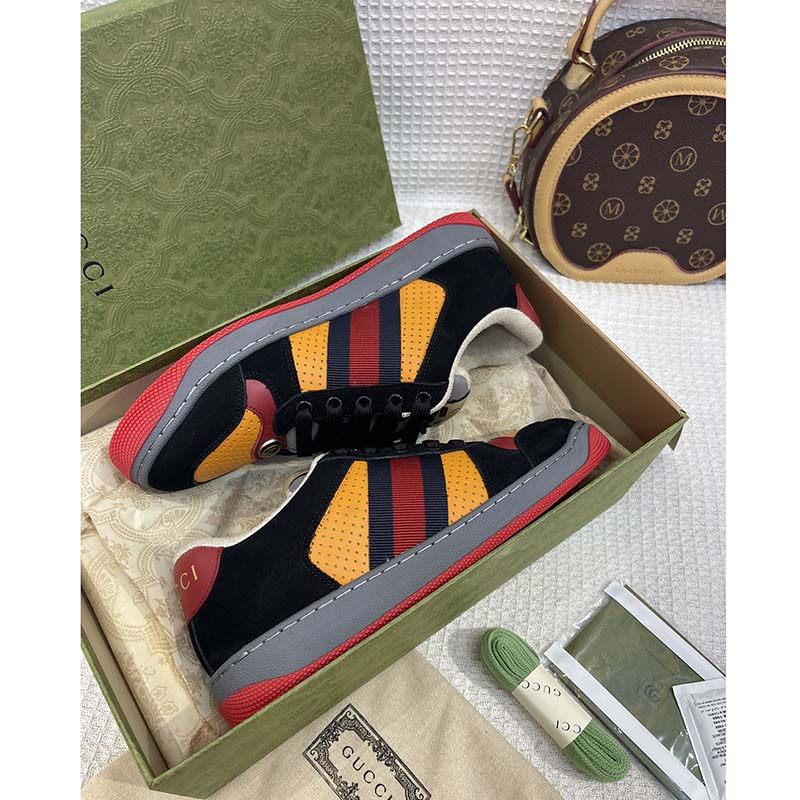 G*u*i unisex lovelight screener sneaker black suede rubber sole low 3.3 cm heel