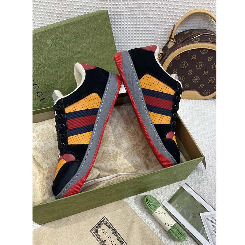 G*u*i unisex lovelight screener sneaker black suede rubber sole low 3.3 cm heel
