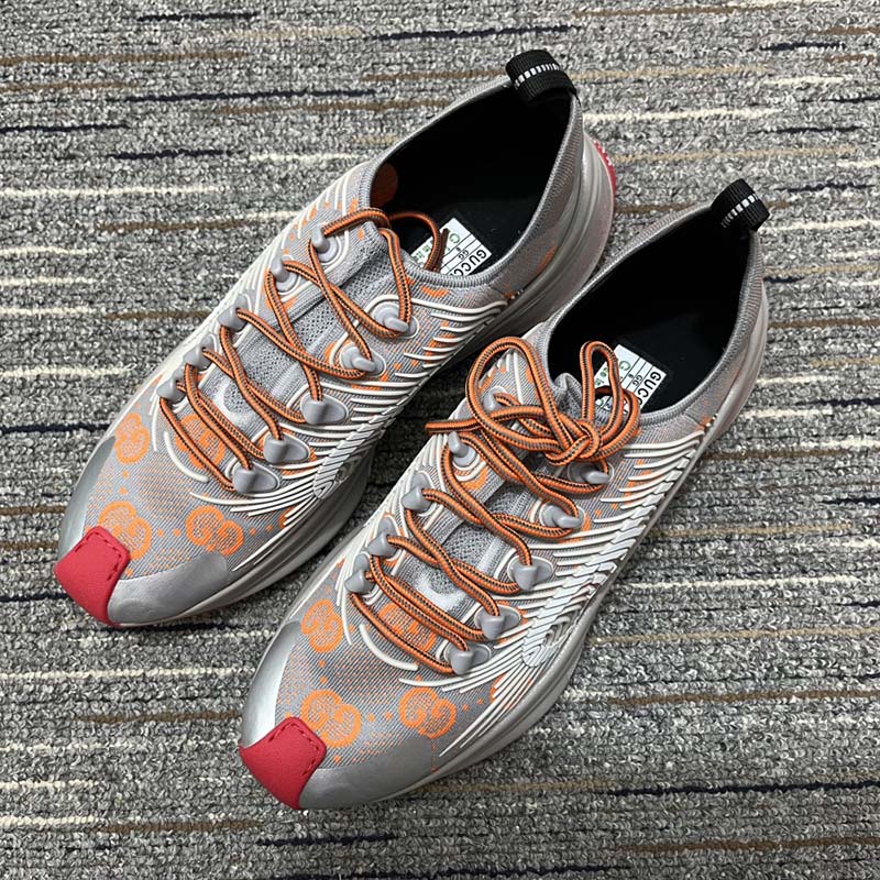 G*u*i unisex run sneaker grey orange gg technical knit fabric rubber interlocking g