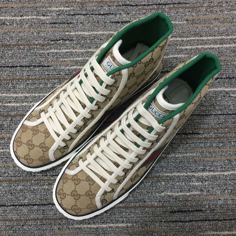 G*u*i unisex tennis 1977 high top sneaker brown rubber sole flat 2 cm heel