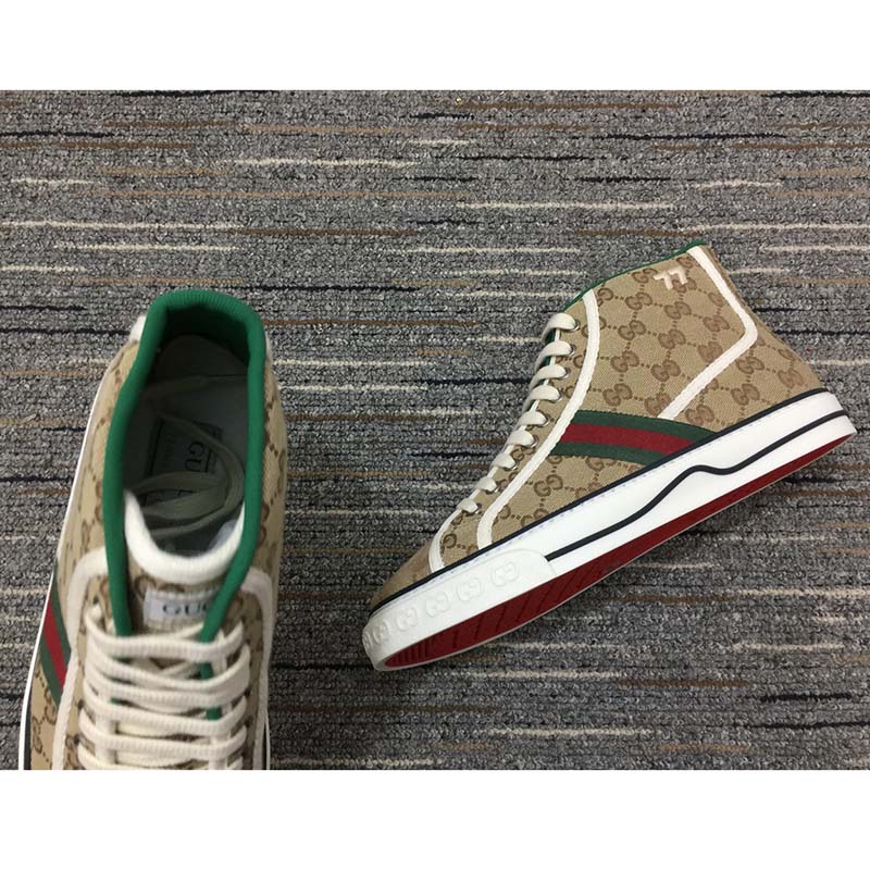 G*u*i unisex tennis 1977 high top sneaker brown rubber sole flat 2 cm heel