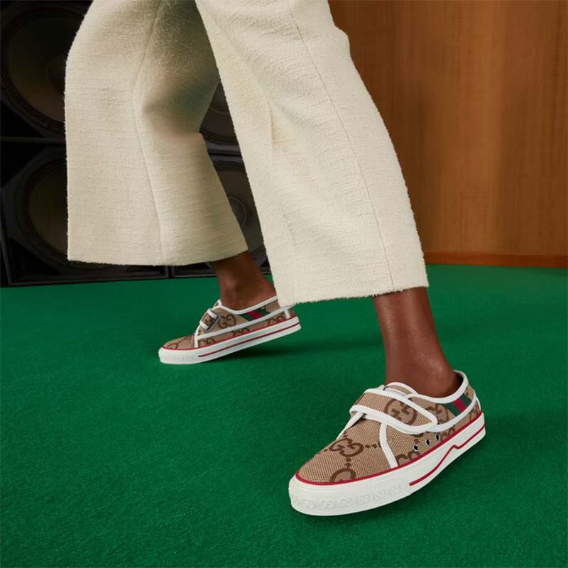 G*u*i unisex tennis 1977 sneaker beige ebony jumbo gg canvas low 3 cm heel