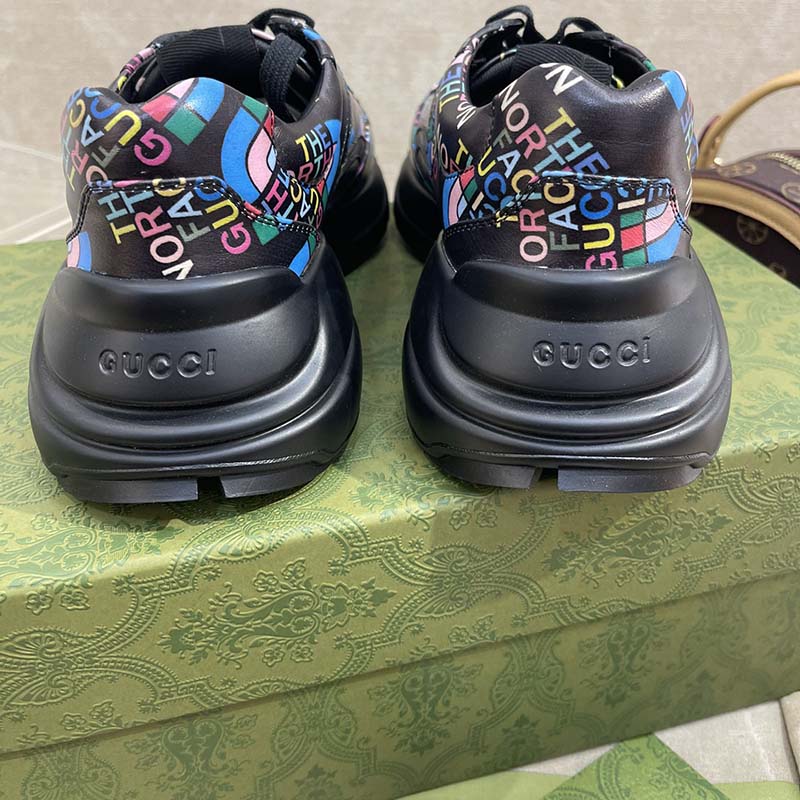 G*u*i unisex the north face x G*u*i rhyton sneaker black leather rubber sole 4 cm heel