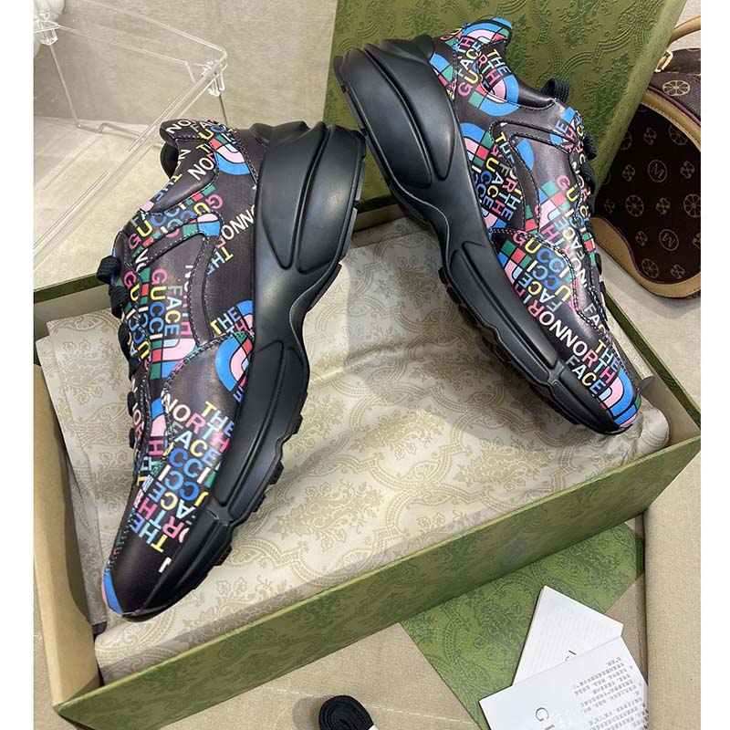 G*u*i unisex the north face x G*u*i rhyton sneaker black leather rubber sole 4 cm heel