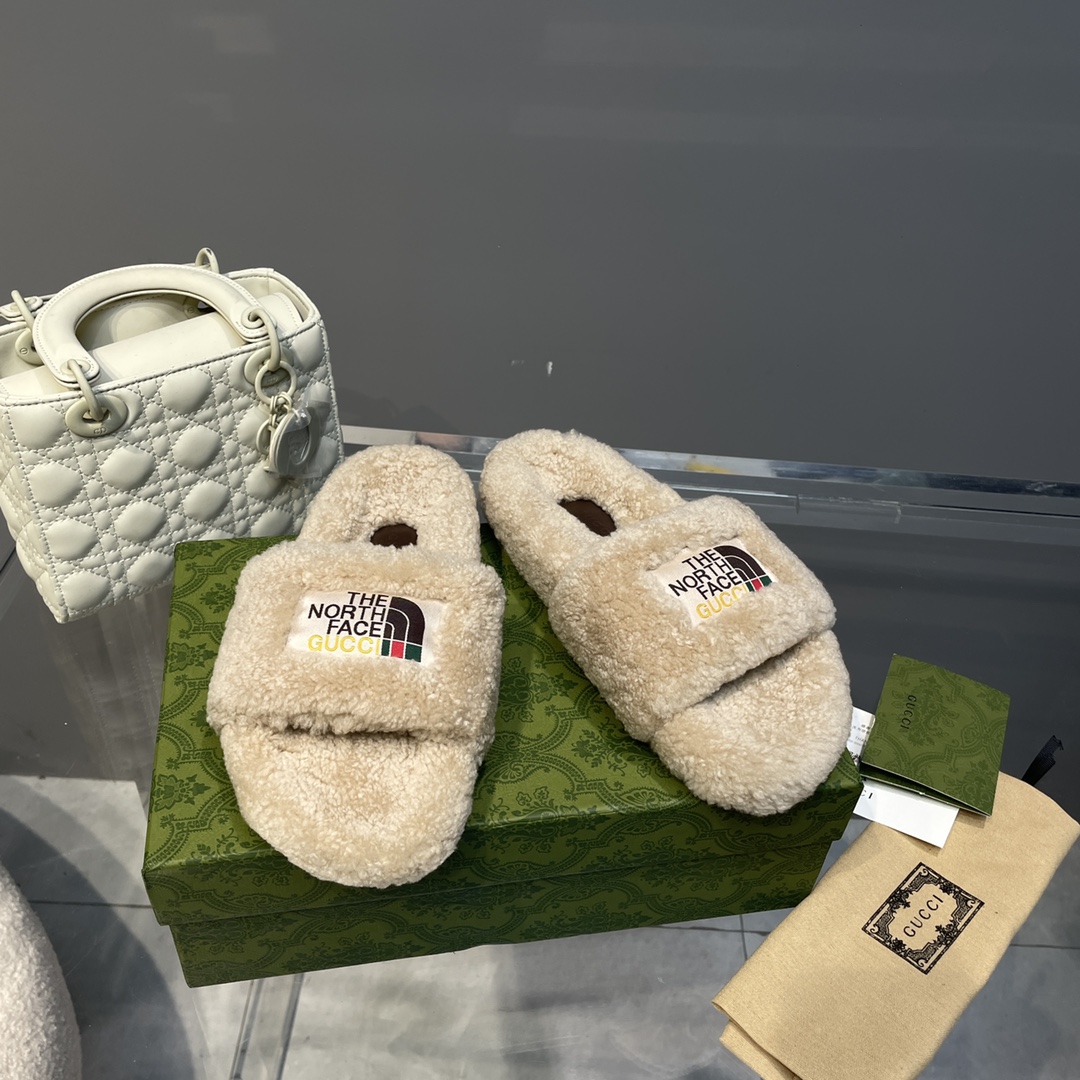 G*u*i unisex the north face x G*u*i slide beige merino wool rubber sole flat