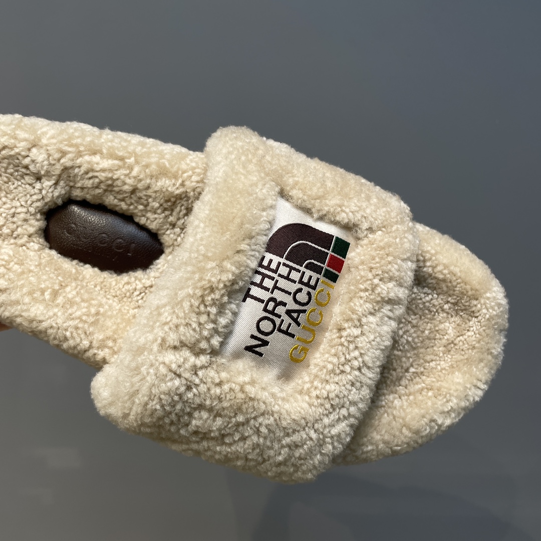 G*u*i unisex the north face x G*u*i slide beige merino wool rubber sole flat