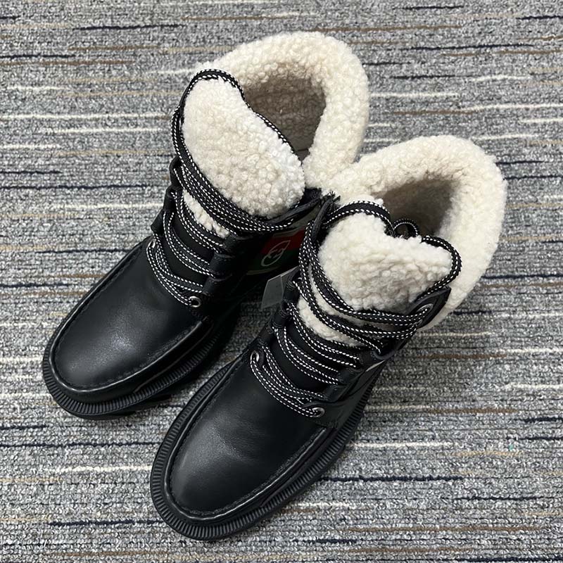 G*u*i women ankle boot stripe black leather merino wool mid 6 cm heel