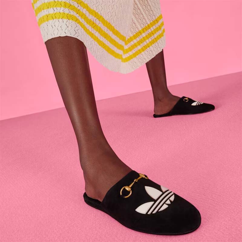 G*u*i women gg adidas x G*u*i women’s trefoil slipper black suede flat